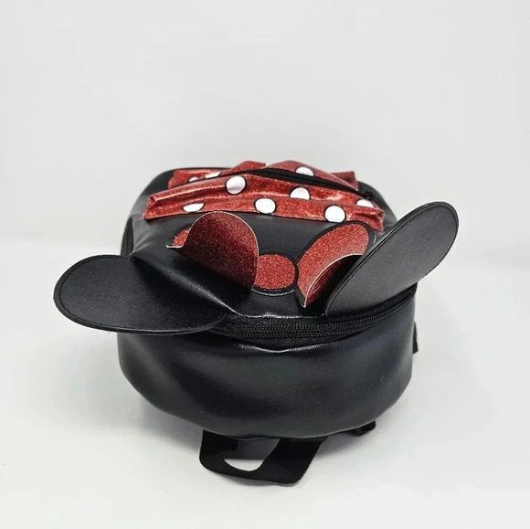 Bioworld Disney Minnie Mouse Backpack Purse Black Red Ears Small Bag Glitter - Picture 7 of 13
